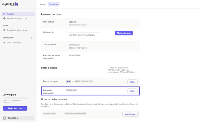 Billing - Change billing details ES