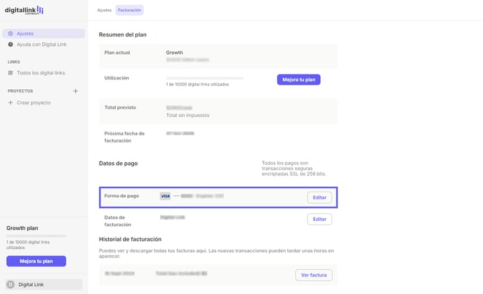 Billing - Change payment method ES