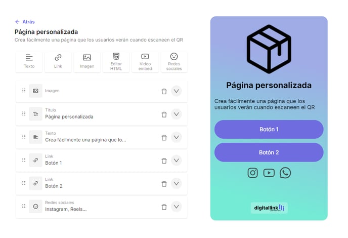 Custom landing page - Content ES