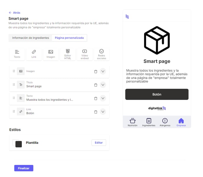 Smart page - Custom page ES